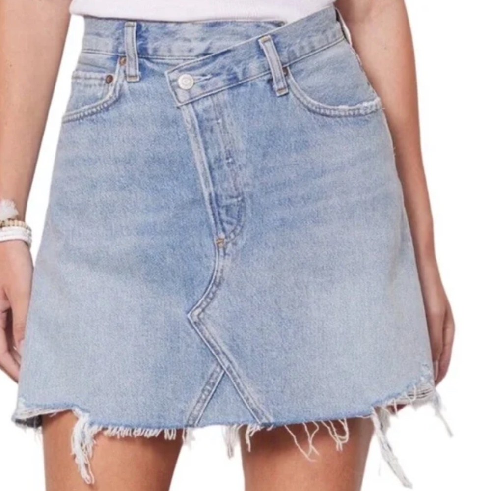 Agolde Criss Cross Buttonfly Distressed Denim Skirt Size 26 - Picture 9 of 9